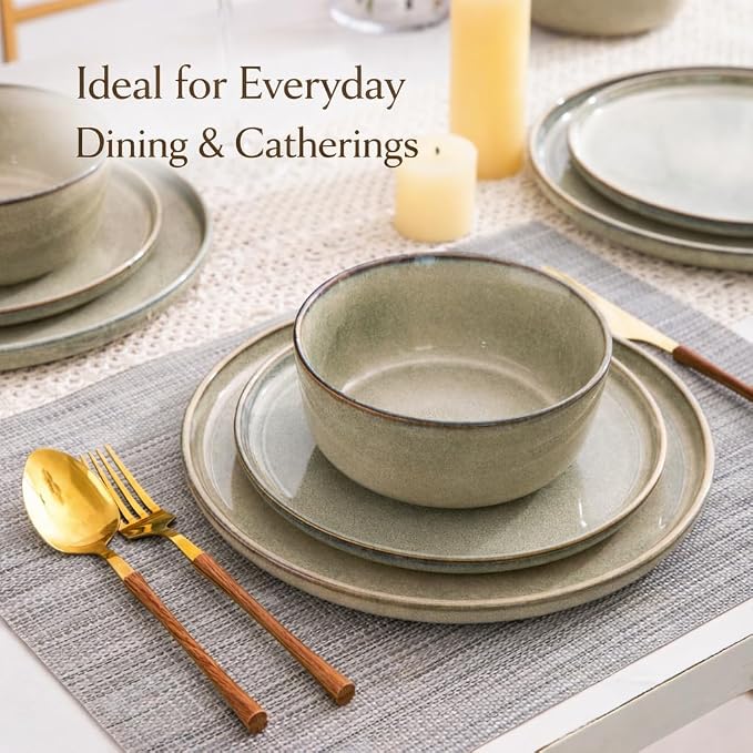 AmorArc Stoneware Dinnerware Sets for 6, 18Pcs Plates and Bowls Sets Dishes | Ceramic Round Reactive Glaze Dishes Set, Highly Scratch Resistant | Dishwasher & Microwave Safe Dishware