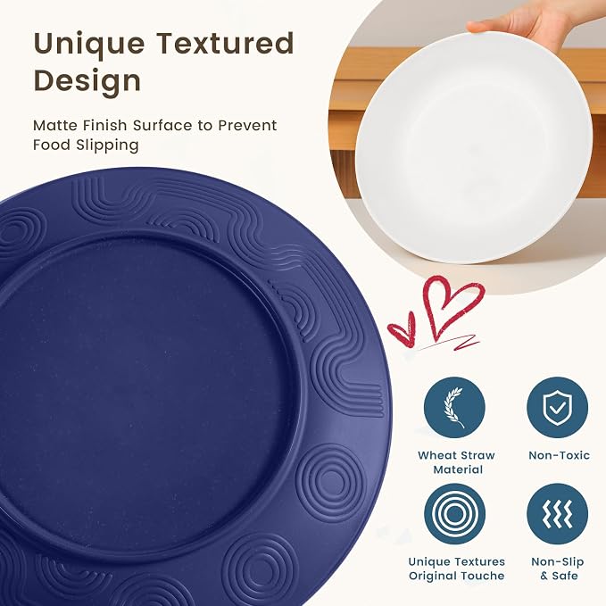Premium Wheat Straw Dinnerware Sets, Plates and Bowls Sets,Cups,Alternative to Plastic Plates Service for 4, Dishwasher and Microwave Safe 16 PCS Dish Sets for Home,Camping - Island