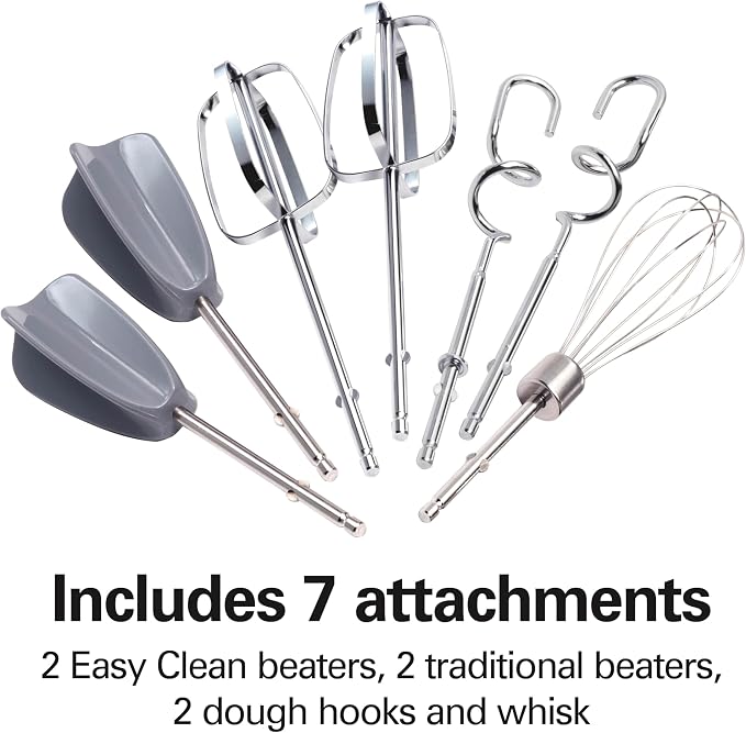 Hamilton Beach 6-Speed Electric Hand Mixer With Easy Clean Beaters | Traditional Beaters | Dough Hooks | Whisk | Snap-On Storage Case | 275 Watt Motor | Blue | 62677J