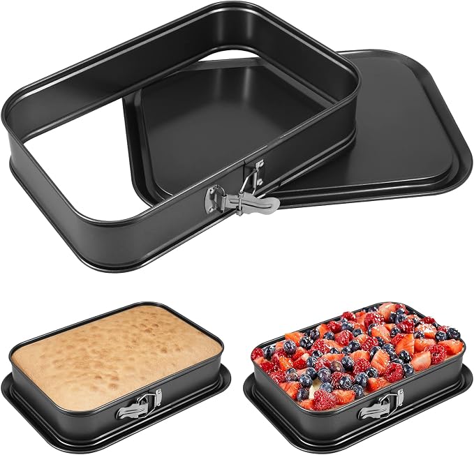Springform baking Pan Rectangle, 14 x 9.5 Inch Large Spring Form Cake Pan with Removable Bottom, Non-stick Cheesecake Cake Pan Bakeware for Home Kitchen DIY (Rectangular)