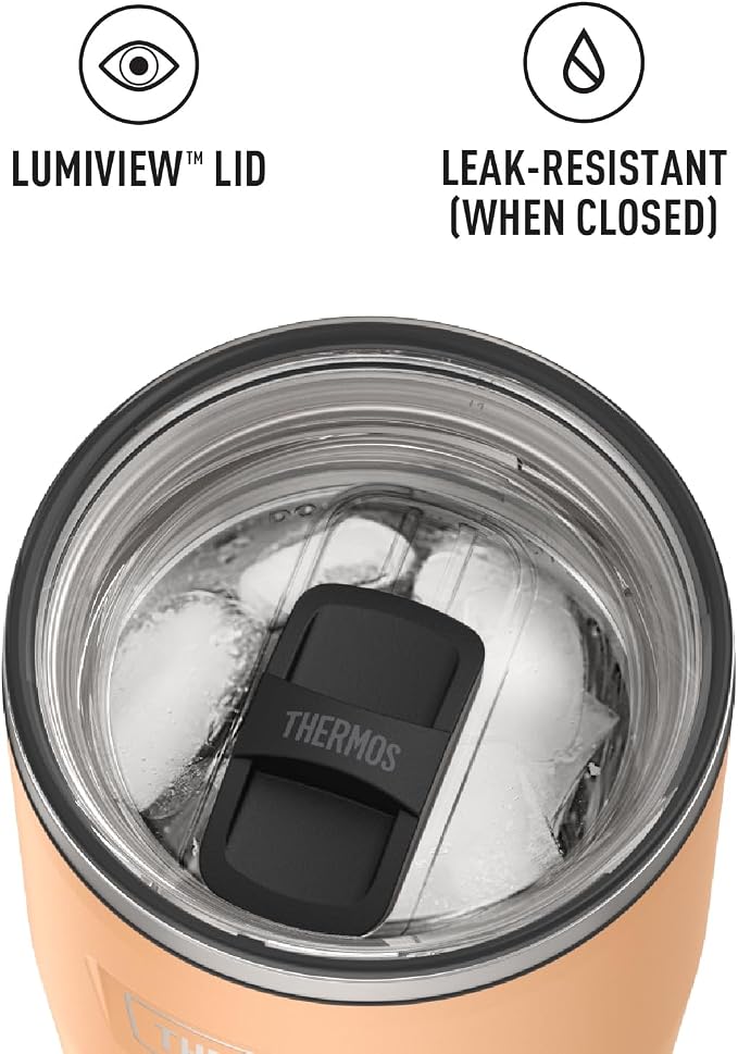 THERMOS Icon Series 24oz Stainless Steel Tumbler with Slide Lock Lid, Leakproof, Fits Cupholder, Dishwasher Safe, Griptec™ Non‑Slip Base, Keeps Drinks Hot 6 Hrs/Cold 22 Hrs, Melon
