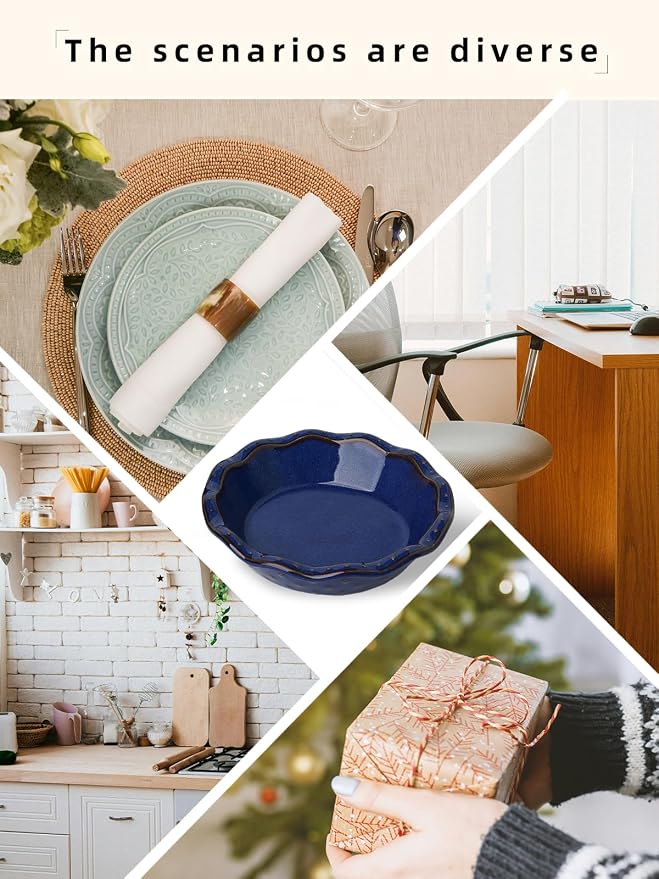 Ceramic Pie Pans Set of 4, 5.8 Inch Deep Dish Pie Plates (Vintage Blue) | Even Heat Distribution, Perfect Individual Servings, Easy Release, Durable Design, Oven Safe, Dishwasher Safe