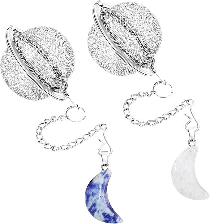 2Pcs Tea Infuser, 2.1 inch Tea Ball with Crystal Moon Pendant,Tea Strainer | Stainless Steel,Tea Diffuser Tea Steeper for Filtering Tea,Tea Infusers for Loose Tea