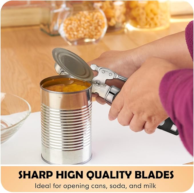 Gisafai 10 Pcs Can Opener Manual Bulk Smooth Edge with Sharp Blade and Soft Non Slip Grip Handle Heavy Duty Handheld Safety Can Opener for Kitchen Restaurant, Black and Silver
