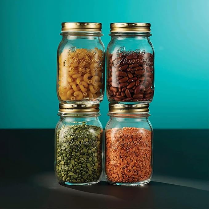 Bormioli Rocco Quattro Stagioni Mason Jar - ClearGold, 17 Oz., Set of 6