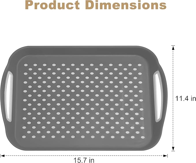 Non-Slip Lap Tray Set of 2, Gray | Dishwasher safe rectangular serving trays with handles. Perfect for couch, bed, desk. Sturdy, easy to clean