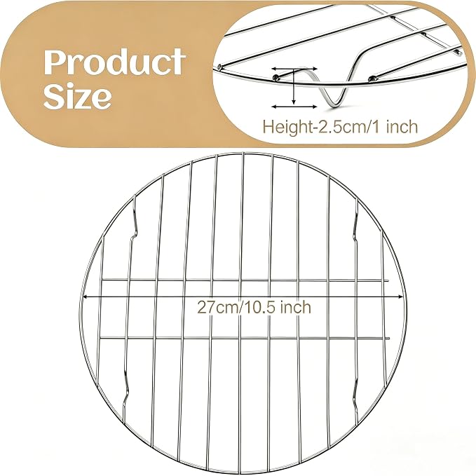 10.5" Round Cooking Rack, 2 Pcs, Stainless Steel | Baking, Cooling, Steaming, Grilling, For Air Fryer, Pressure Cooker, Cooking Enthusiasts