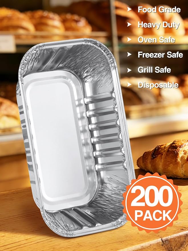 NEEBAKE 200 Pack 6x3.5x2 Disposable Aluminum Loaf Pans - 1 Lb Mini Loaf Pans, Small Aluminum Tin Foil Baking Pan, Food Containers for Baking, Cakes, Bread, Meat, Loaves