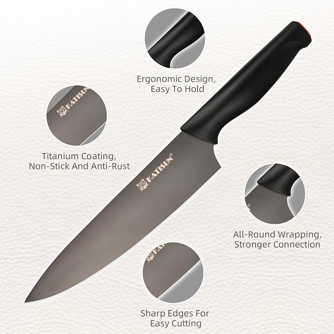 15-Piece Black Titanium German Steel Kitchen Knife Block Set | Beveled Mercerized Blades With Built-In Sharpener. Features Non-Slip Ergonomic Handles & Complete Cutlery Storage