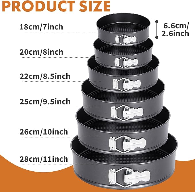 Springform Cake Pan Set, Non-stick 6pcs(7 8 8.5 9.5 10 11Inch) Cheesecake Pan Removable Bottom, Leakproof Round Spring Form Pans Cake Pans Sets for Baking, Included 2pcs Silicone Baking Gloves