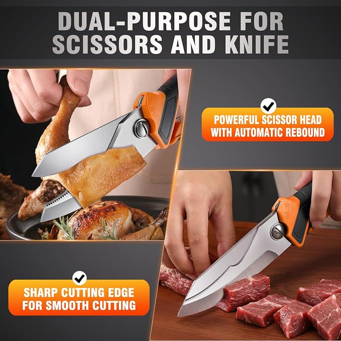 Chenovate® Heavy Duty Kitchen Scissors,Kitchen Shears with Knife & Scissor Switch Lock,Food Scissors Fit for Poultry Bones,Turkey,Meat Cutting,Veggies,Fish,Pizza(green)
