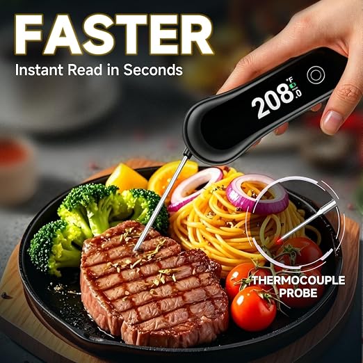 Digital Instant Read Meat Thermometer, Accurate Grill Thermometer for Beef | IP67 Waterproof 180° Foldable Probe, Precise Instant Read, Food-Grade Probe, Ideal for Grill, Deep Fry, Steak & Turkey