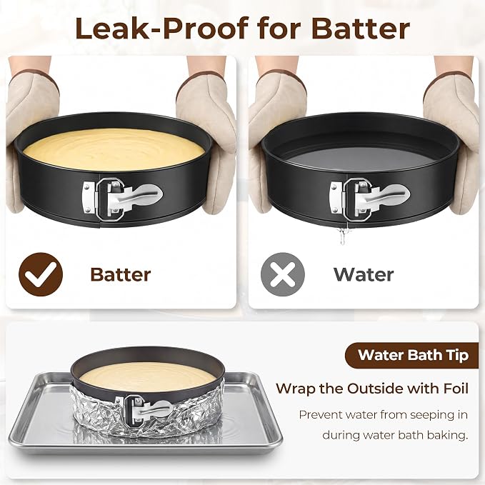 Springform Pan Set of 3 with Removable Bottom, 4+7+9 Inch | Nonstick, Leakproof, Easy Release, Cheesecake Pan for Baking
