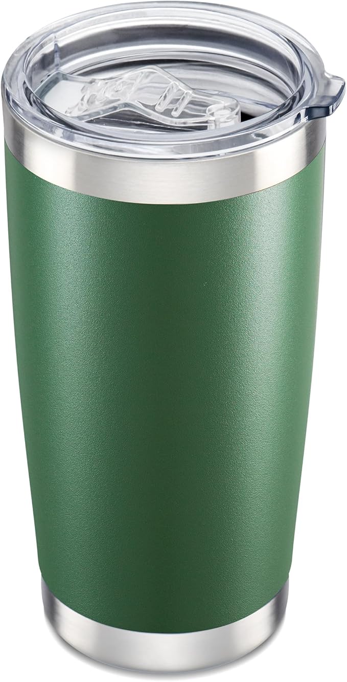 20 oz Tumbler with Lid Stainless Steel Insulated Tumblers Cups Travel Mug | Double Wall Vacuum, Powder Coated, Keep Drinks Cold and Hot, Waterproof Lid, Fit of Car Cup Holders, Dark Green