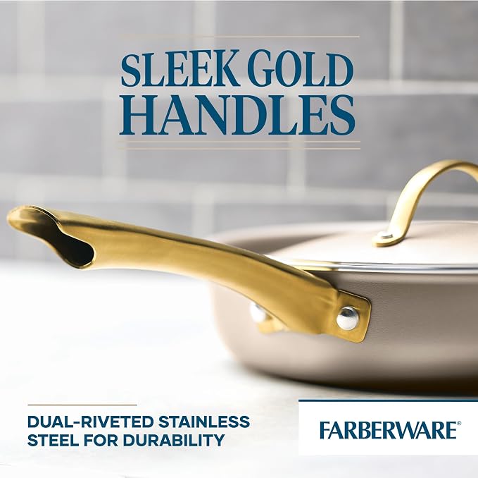 Farberware Radiant Nonstick Saute Pan with Lid, Dishwasher Safe, 2.75 Quart, Champagne