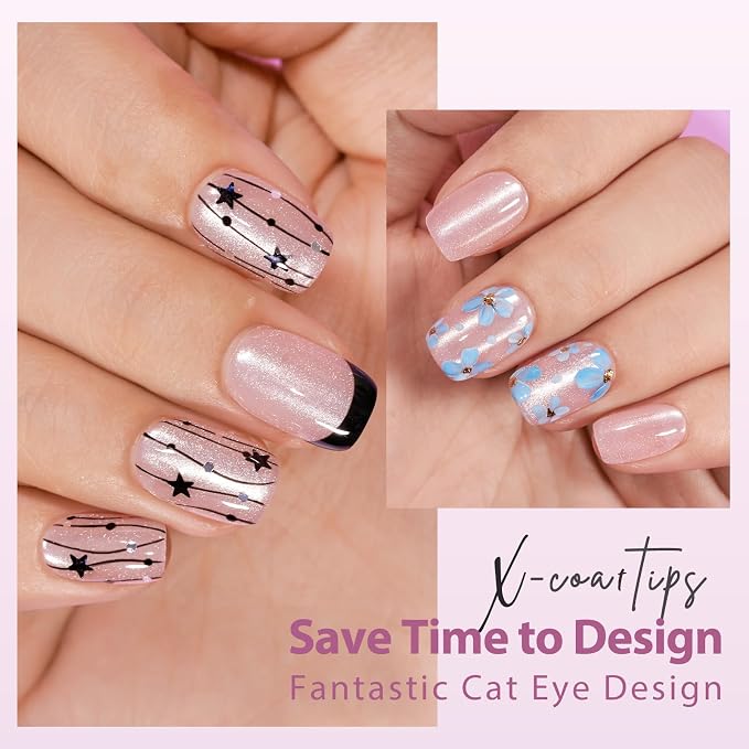 BTArtboxnails XCOATTIPS Cat Eye Press On Nails, Short Square, Bling Baby | Lamp-Curable 4-Week Wear, Salon Quality Value at Home, Natural Nail Look, Easy-to-Apply for Beginners, 150ct Nail Tips Only