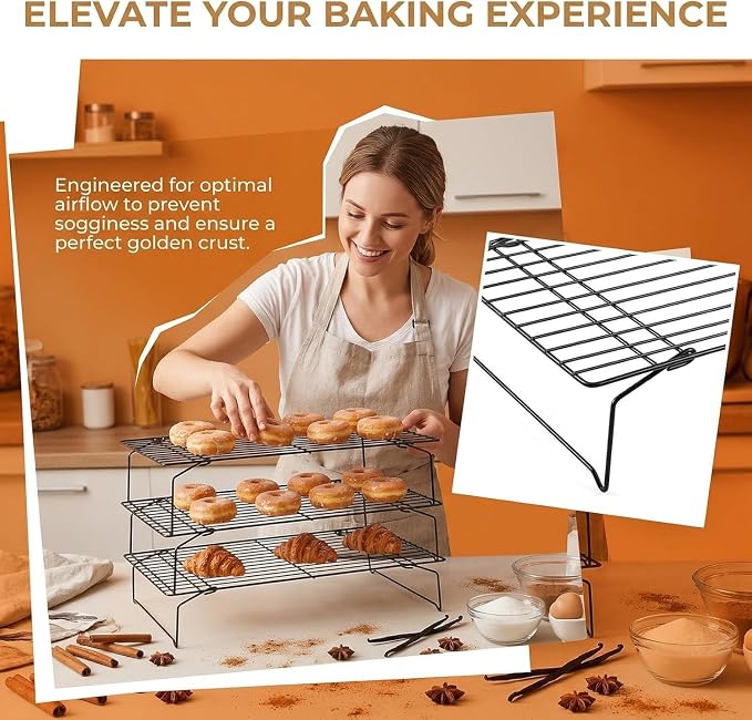 4-Tier Collapsible Cooling Racks Detachable Wire | Stackable Drying Rack for Cookie Bread Pizza Baking Fruits & Snacks, Perfect for Outdoor Camping