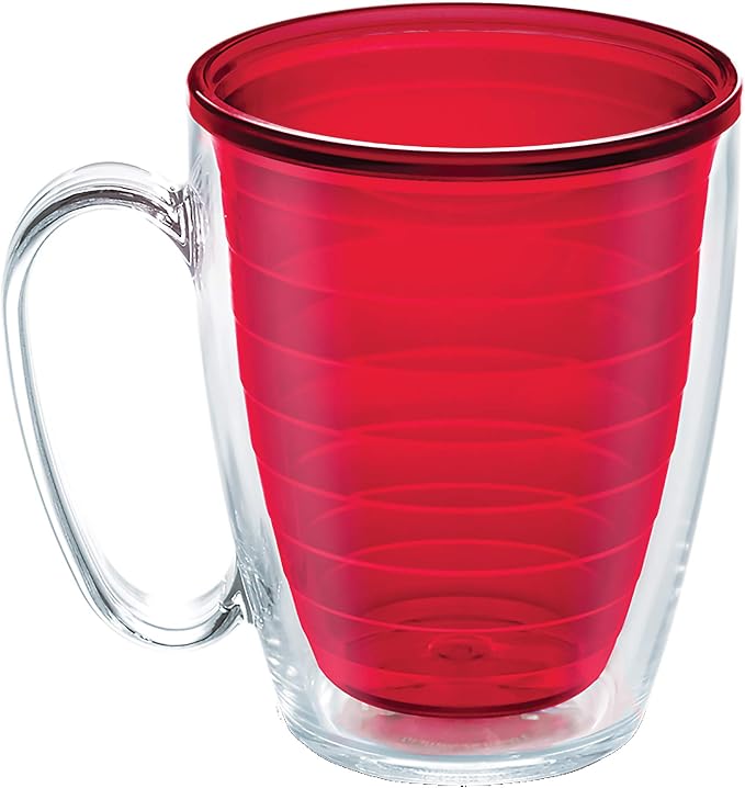 Tervis Clear & Colorful Tabletop Made in USA Double Walled Insulated Tumbler Travel Cup Keeps Drinks Cold & Hot, 16oz Mug, Red