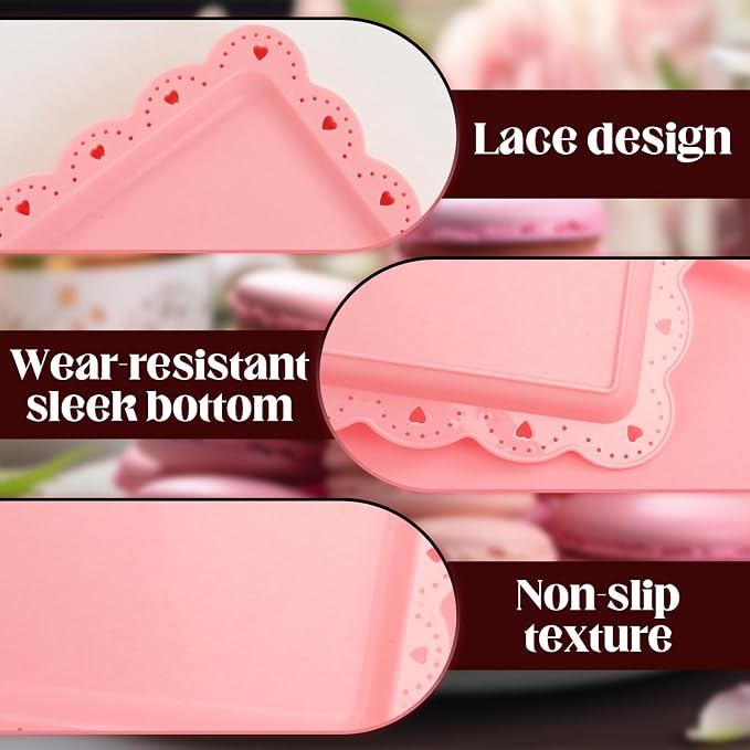 Food Tray, 12 Pack Serving Tray Serving Platter Fruit Dessert Plates, Plastic Serving Trays Rectangle Dessert Trays for Party, Wedding, Restaurant, 14.4" X 9.3" (Pink)