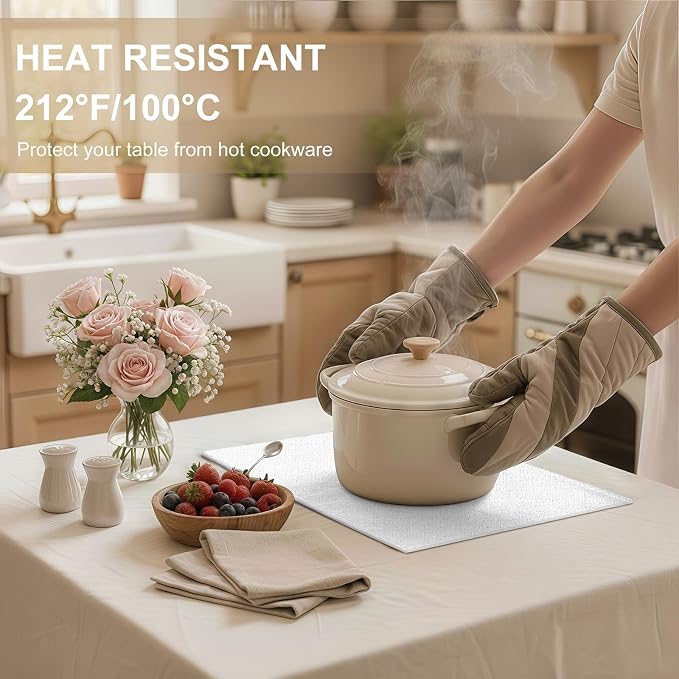 Faux Leather Heat Resistant Placemats 6 Packs, Waterproof Wipeable Dining PU Place Mats for Indoor & Outdoor, Easy to Clean, White
