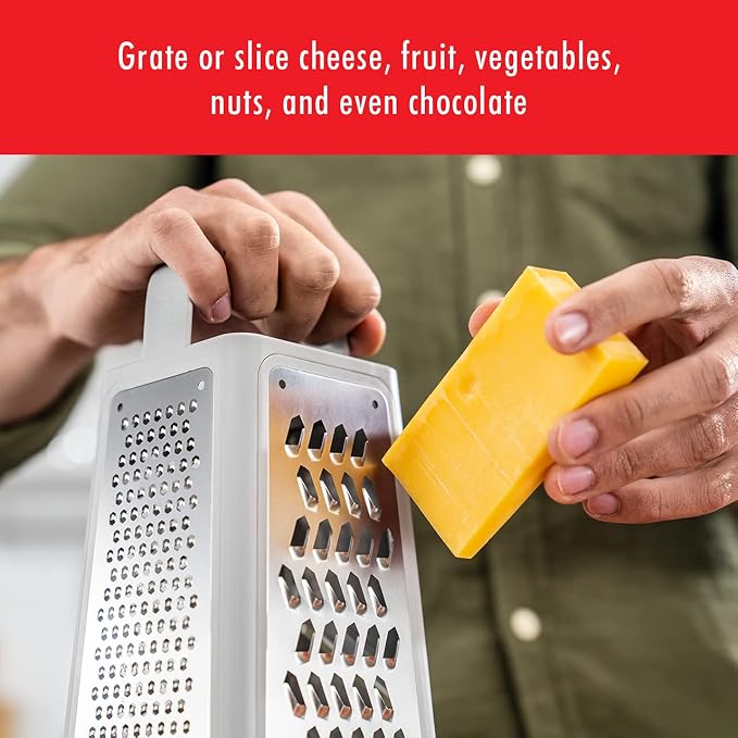 ZWILLING Z-Cut Tower Multifunctional Box Grater, Faster Grating Technology, Cheese Grater, Zester, Garlic grater, Slicer, Rasp Grater and more, Gray