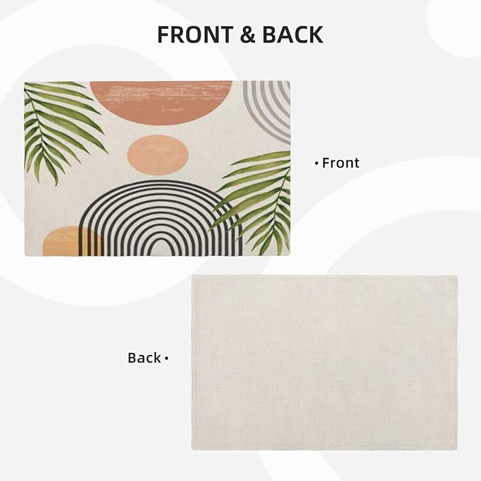 Mid Century Placemats Set of 4, Boho Abstact Sunset Leaf Stripe Decorative Table Mat 12 x 18 Inch Heat Resistant Non Slip Line Fabric Summer Place mat for Holiday Party Kitchen Dining Decor