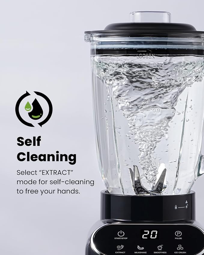 GDOR Smoothie Blender for Kitchen,1200W Glass blender with 5 Smart Programs | Professional Blender with 52oz Jar & 24oz To-Go Cup, 6-leaf Blade for Ice Cubes, Frozen Fruits, and Shakes, Self-Clean, Black