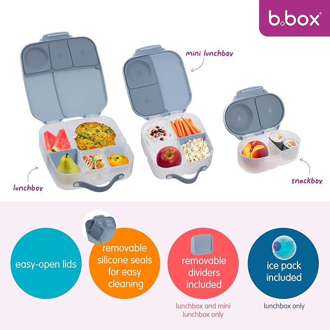 b.box Lunch Box, 8.5 Cup Bento Box for All Ages, Snack Box, Food Containers | Lunch Box Kids + Adults, Lunch Containers, 4 Compartments, Leak Proof, Dishwasher Safe, BPA Free, PFAS Free — Chill Out