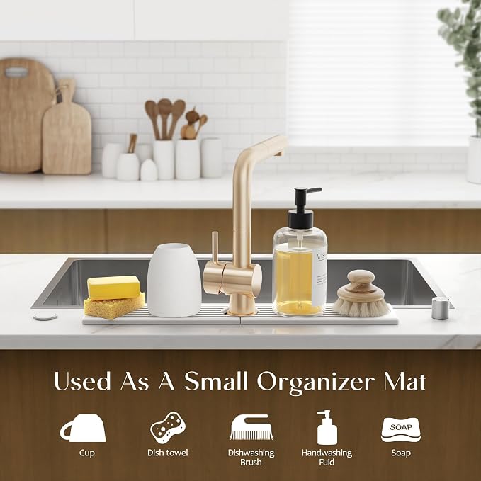 Faucet Mat for Kitchen Sink – Diatomite Stone Drying Mat & Sink Protectors, Prevent Moisture – Sink Splash Guard Water-Absorbing Stone Tray for Bathroom Counter (Light Grey, 23.6" x 3.9")