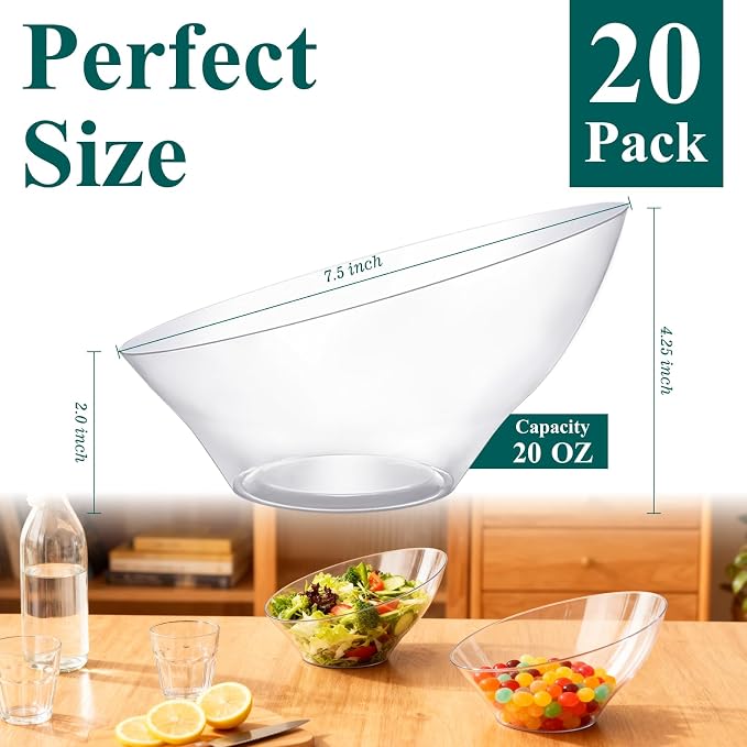 Bestluck 20 Oz Clear Plastic Party Bowls, 20 Pack | Disposable Snack Bowls for Chips, Candy, Salad, Snacks & Fruit, Perfect for Parties, Buffets & Everyday Use