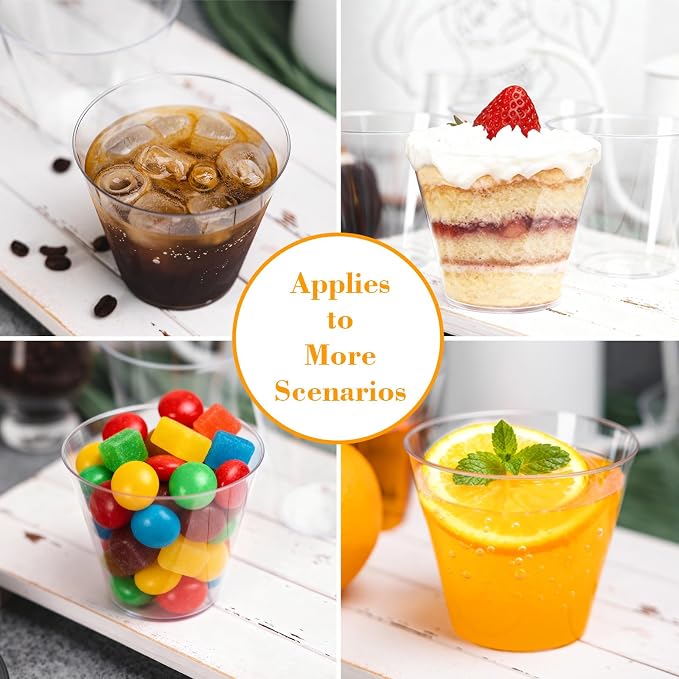 N9R 100 PCS 9 oz Clear Plastic Cups Disposable, Cocktail & Wine Glasses | Small Tumblers/Drinking Glasses, Heavy Duty, BPA-Free, for Parties, Weddings, Bars and Gatherings