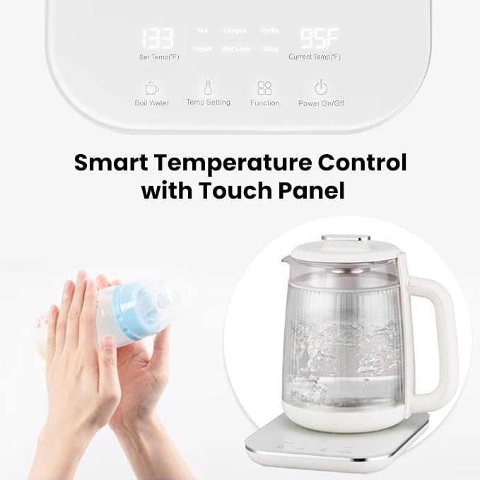 Double-Layer Electric Kettle1.5L with Stew Pot,Glass Health Pot, 9-in-1 Glass Tea Maker, Programmable Touch Panel, Stainless Steel Base for Soup, Porridge, Herbal Tea