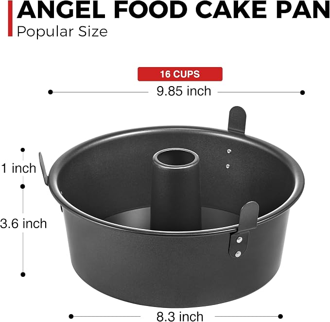 Angel Food Cake Pan with Removable Bottom, 10 Inch Tube Pan, Nonstick Pound Cake Pans for Baking, Chiffon Cake Mold, 16-Cup, Heavy Duty - Dark Grey