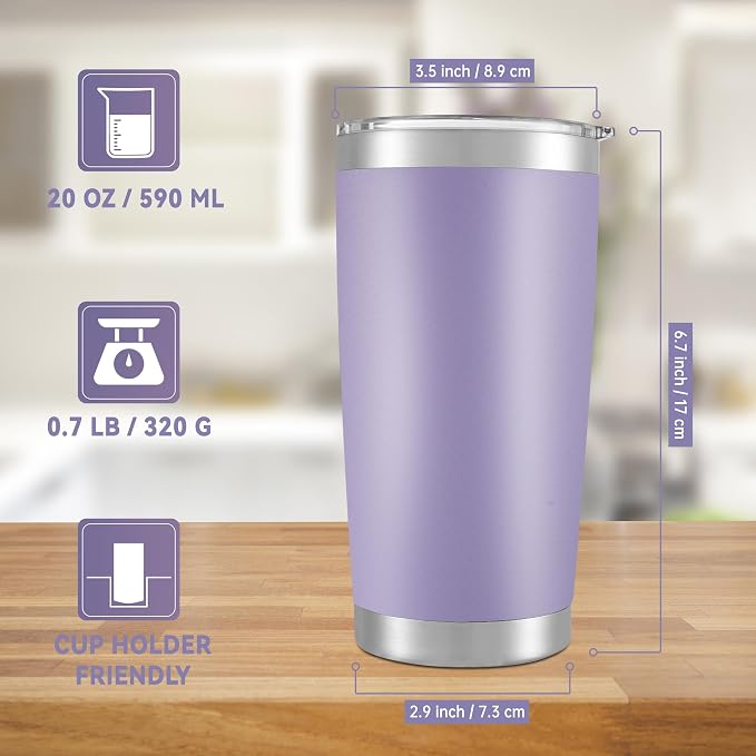 20 oz Tumblers Bulk Stainless Steel Tumbler with Lid, 12 Pack | Purple, 20oz Insulated Coffee Mug, Double Wall Vacuum, Powder Coated Cup, for Hot and Cold Drinks