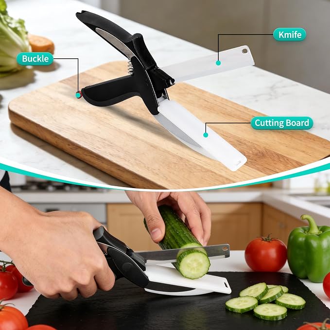 Professional 8-Inch Kitchen Shears with Built-in Cutting Board - Multi-Purpose Kitchen Scissors for Vegetables, Meat, and Ingredient Prep