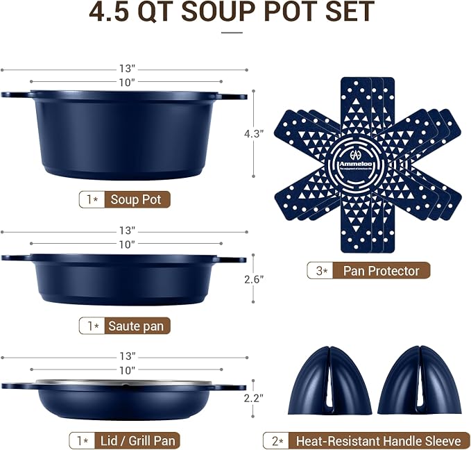 4.5 Qt Non Stick Soup Pot with Lid, Ceramic Stockpot Set, Cooking Pot for All Stovetops, All-in-One Non Toxic Pot for Stews, Soups & Pasta, Easy to Clean, Induction Ready, PFAS Free
