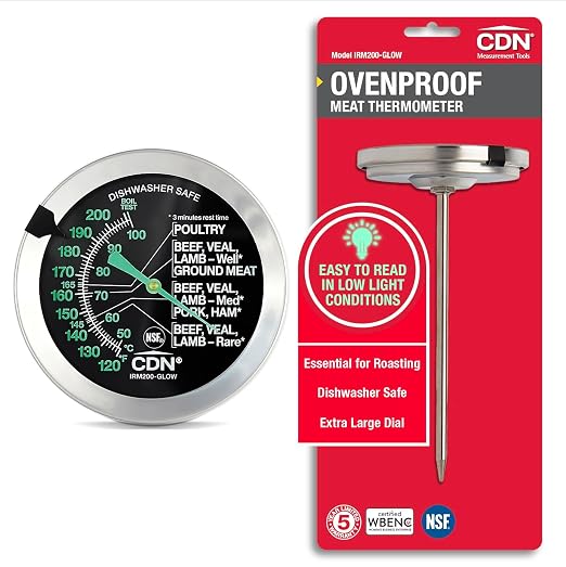 CDN Ovenproof Meat Thermometer – Glow Dial | ProAccurate® | 2" Easy-Read Dial | Waterproof, Recalibratable | For Oven Roasting, Poultry, Beef, BBQ | IRM200-GLOW