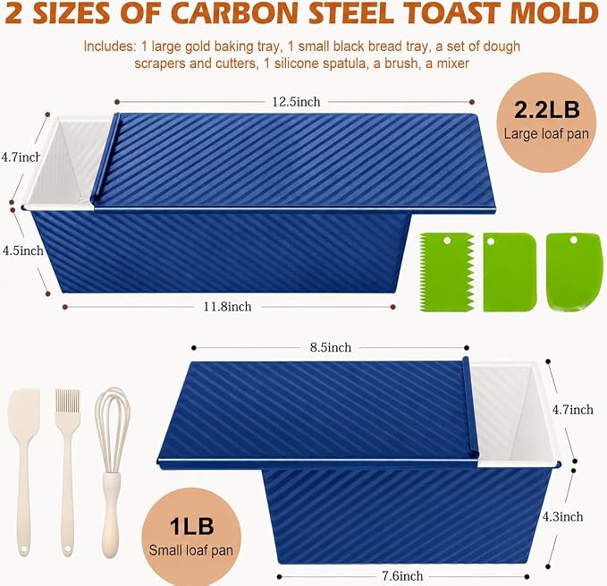 Bread Loaf Pan with Lid-2Pack, 2.2LB & 1LB | Food-Grade Nonstick Coating, Easy Release, Perfect Loaf Shape, Corrugated Design, Oven Safe up to 450°F