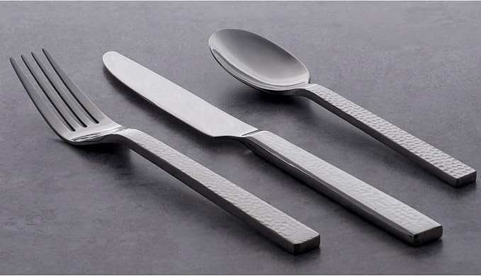 Oneida Chefs Table Hammered 45 Piece Everyday Flatware Set, Service for 8, 18/0 Stainless Steel,Silverware Set | silver, dishwasher safe | includes serving spoons and utensil set | cutlery set for kitchen and dining