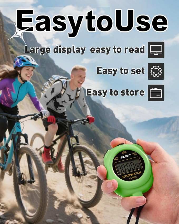 TPNEG Simple Stopwatch Timer - Easy to Use, Set Up, Read, and Carry - Large Display - On/Off, AAA Battery - Ideal for Coaches, Track and Field, Soccer Referees, Sports, Classroom
