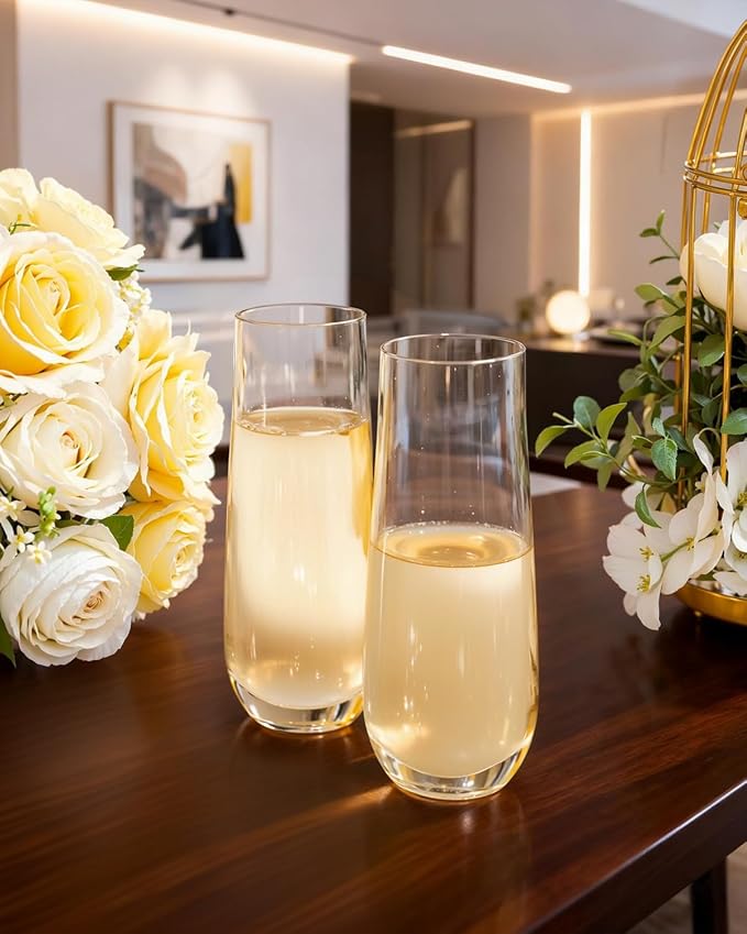 Ciaell 24 Pack Plastic Champagne Flutes for Weddings Birthdays | 9 oz Stemless Mimosa Glasses, Heavy Duty Plastic, Champagne Mimosas Wine for Parties Bars Anniversaries