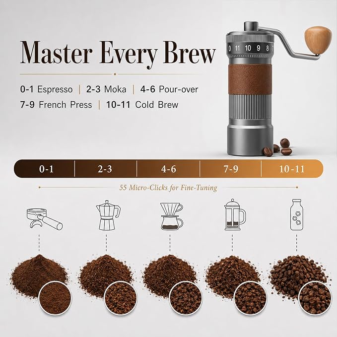 Manual Coffee Grinder, 7-Star CNC Burr, Top Adjustment, Gunmetal