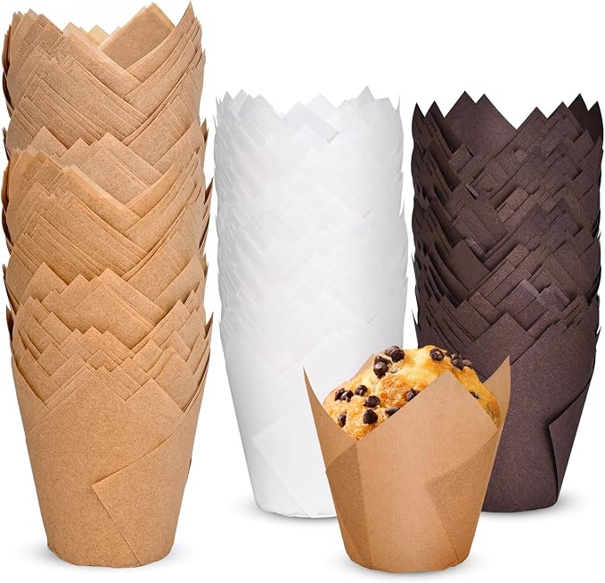 120 Counts Tulip Cupcake Liners for Baking Cups, Food Grade Parchment Paper Muffin Liners Holders, Standard Tulip Cupcake Liners, Greaseproof Cupcake Wrappers for Party, Christmas by Neyimqr (MIX)
