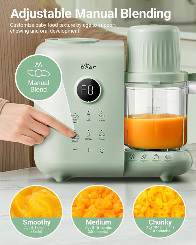 Bear Baby Food Maker Steamer&Blender with Dual-Layer Steam Baskets, 18.5oz | OneStep Baby Food Processor Puree Maker Grinder Mills Bottle Warmer, Sterili-zing for Healthy Homemade Baby Puree, BPA-Free