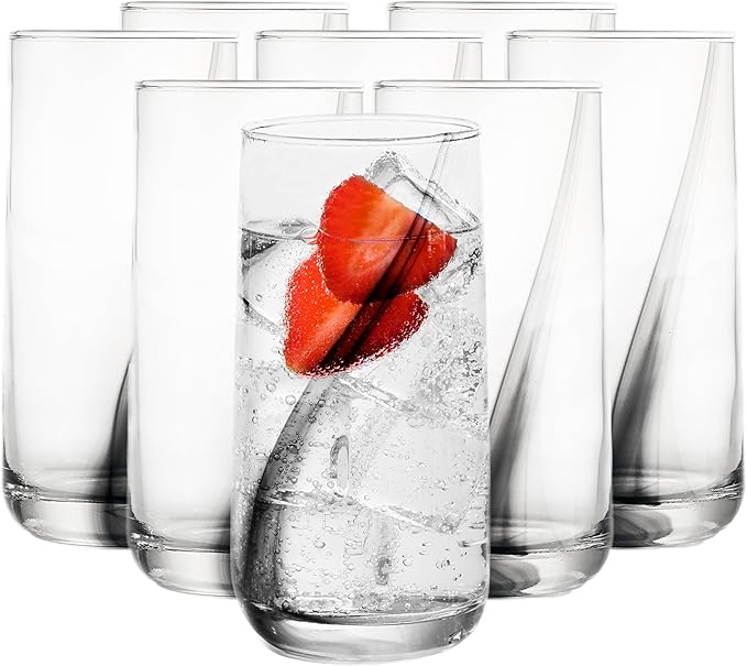 16 Oz Ascent Black Ribbon Drinking Glasses Set of 8 | Modern Black Ribbon Design, Dishwasher Safe & Easy to Clean, Durable for Everyday Dining and Entertaining