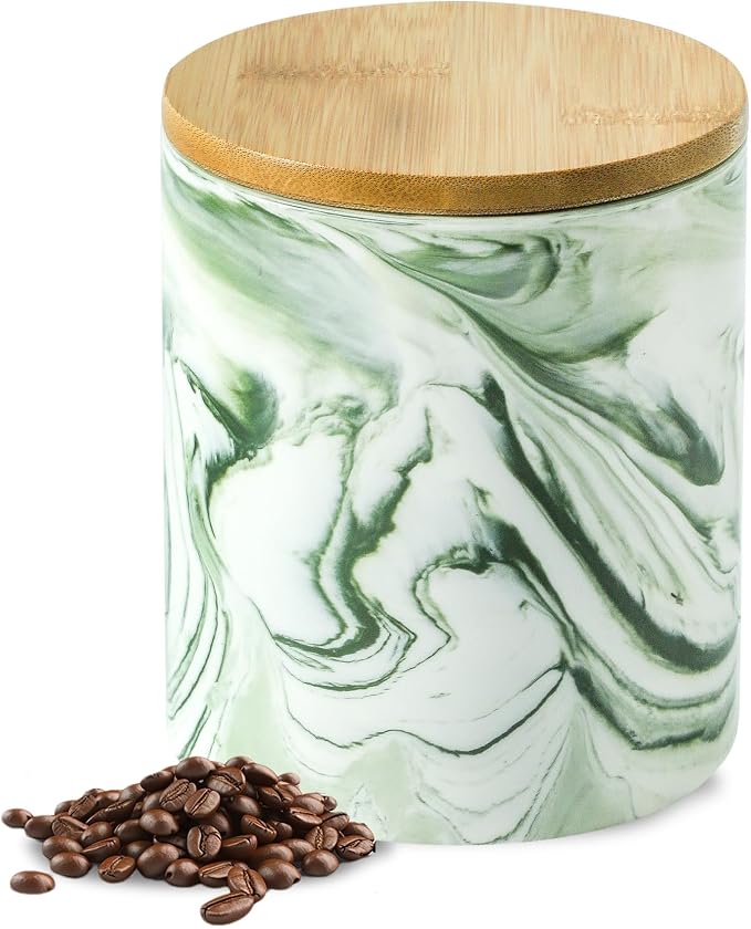 Green Food Storage Jar Strong Ceramic Storage Canisters with Airtight Seal Bamboo Lid Modern Design Seal Damp-Proof Kitchen Jar for Coffee, Tea,coffee