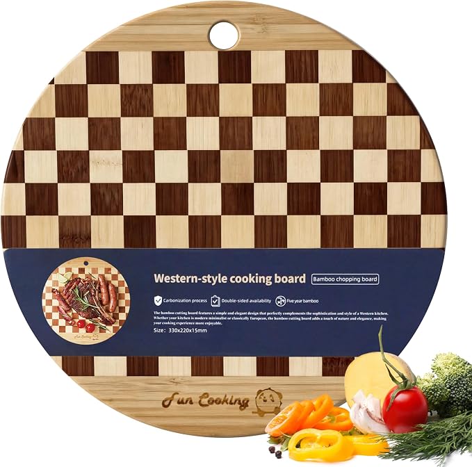 Bamboo Chopping Board, A Chessboard-Patterned Bamboo Chopping Board | Suitable for preparing meals in the kitchen, can be used for meats, vegetables, fruits and cooked food platters