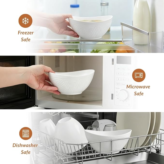 Wheat Straw Bowls 26 OZ Serving Bowls Set of 6 Unbreakable Salad Bowls for Breakfast, Cereal, Soup, Snack Mcirowave and Dishwasher Bowls Set for Kitchen, Camping, Party (White)