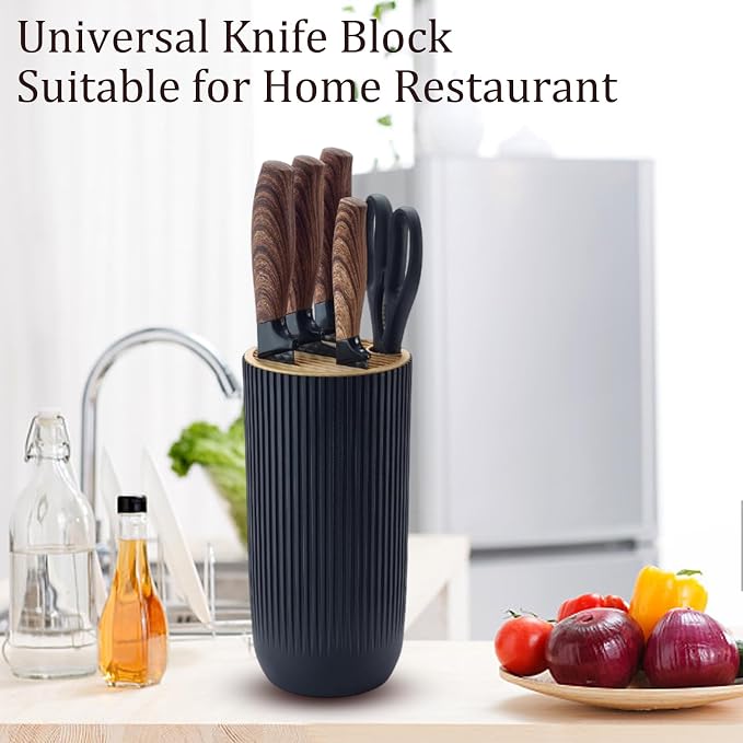Kitchen Knife Set, Retrosohoo 6-Pieces Khaki Sharp Knife Block Set for Kitchen, Non-stick Non-slip Stainless Steel Chef Knife Set with Universal Knife Block Suitable for Home Restaurant (Black)