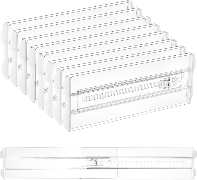 Vtopmart 4" High Drawer Dividers for Clothes, 13"-22" Adjustable, 8 pack | Expandable Dresser Drawer Organizer, Clear Plastic Separators for Dresser, Baby Clothing, Underwear, Cosmetic, Toiletries